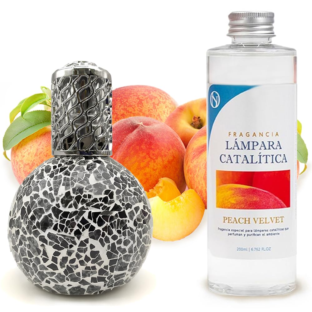 Lámpara Catalítica Mosaico Negro + Aroma Peach Velvet 200ml - Elimina Malos Olores, Impurezas Y Perfuma_0