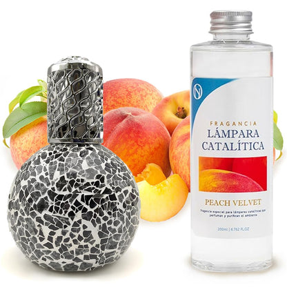 Lámpara Catalítica Mosaico Negro + Fragancia Peach Velvet 500ml - Elimina Malos Olores, Impurezas Y Perfuma_0
