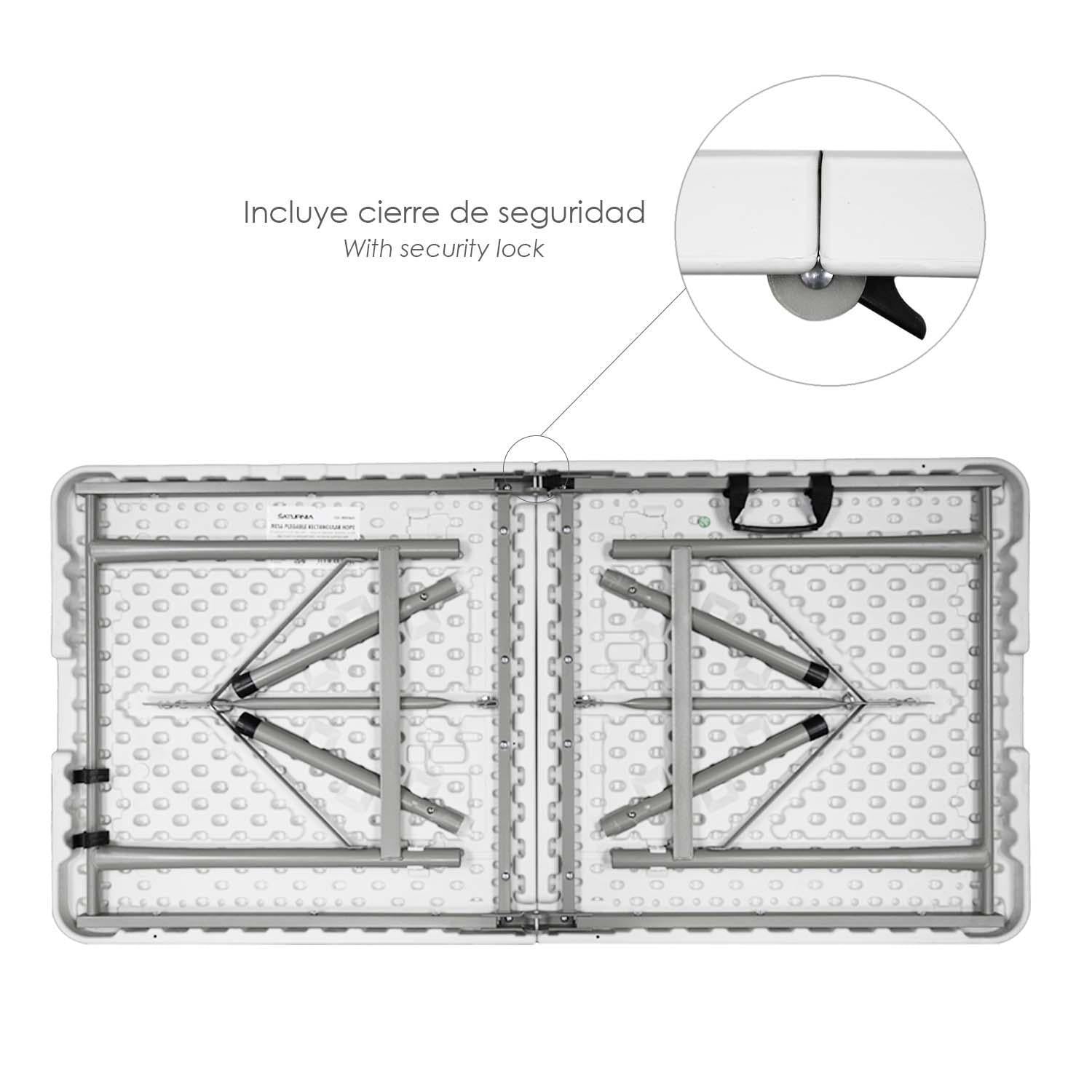 Mesa Plegable Rectangular Hdpe Multifuncional, Portatil, Resistente,multiusos 122x61x74 Cm. Color Blanco_2