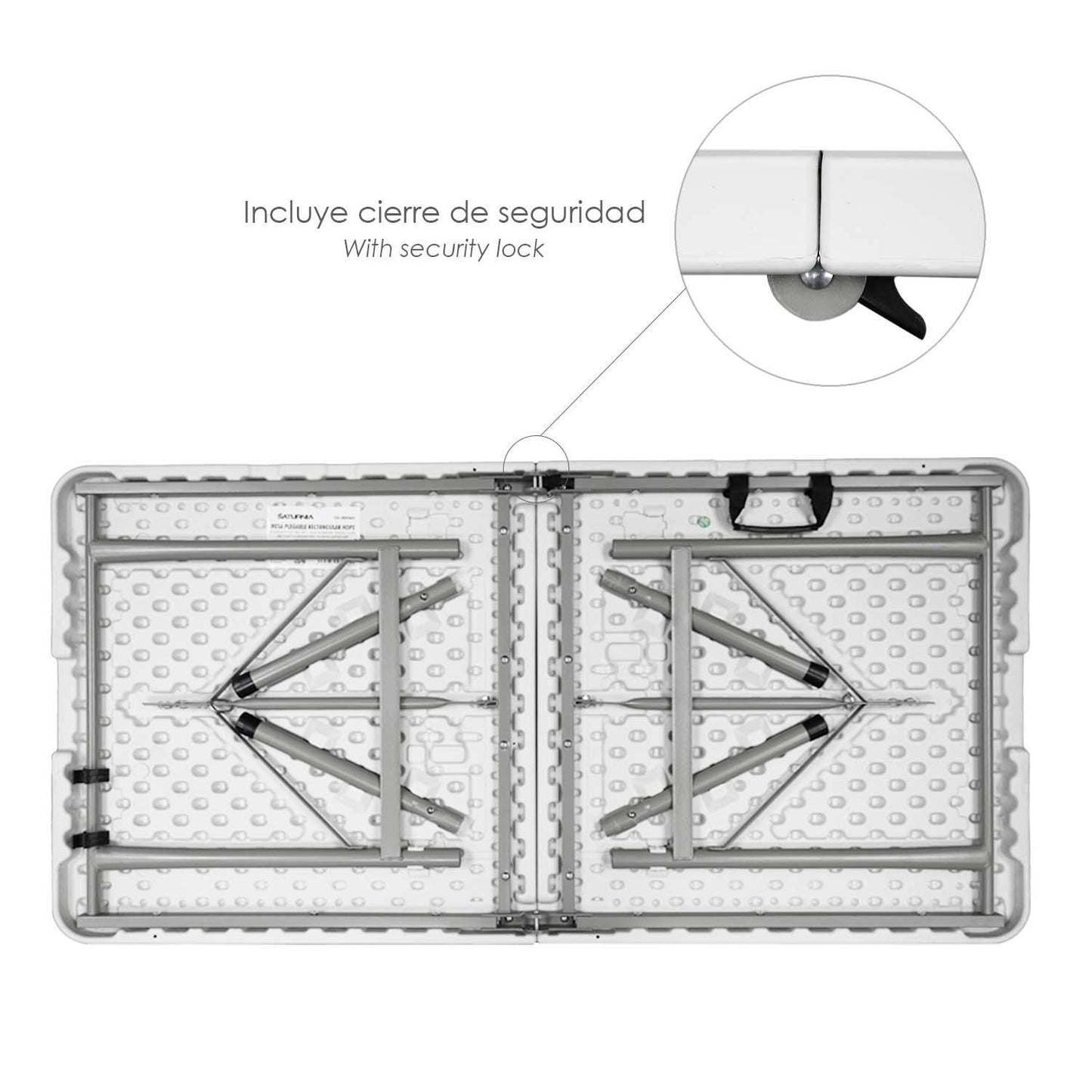 Mesa Plegable Rectangular Hdpe Multifuncional, Portatil, Resistente,multiusos 122x61x74 Cm. Color Blanco_3