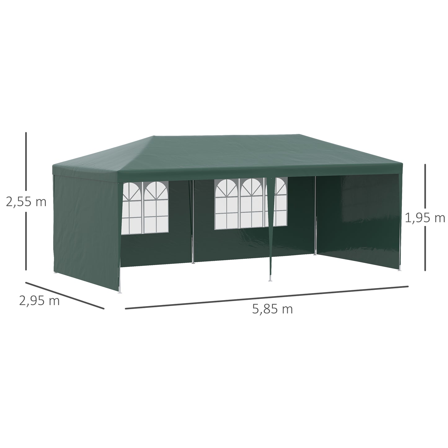 Outsunny Carpa De Jardín 6x3 M Con 4 Paredes Laterales 2 Ventanas Visibles Verde_2