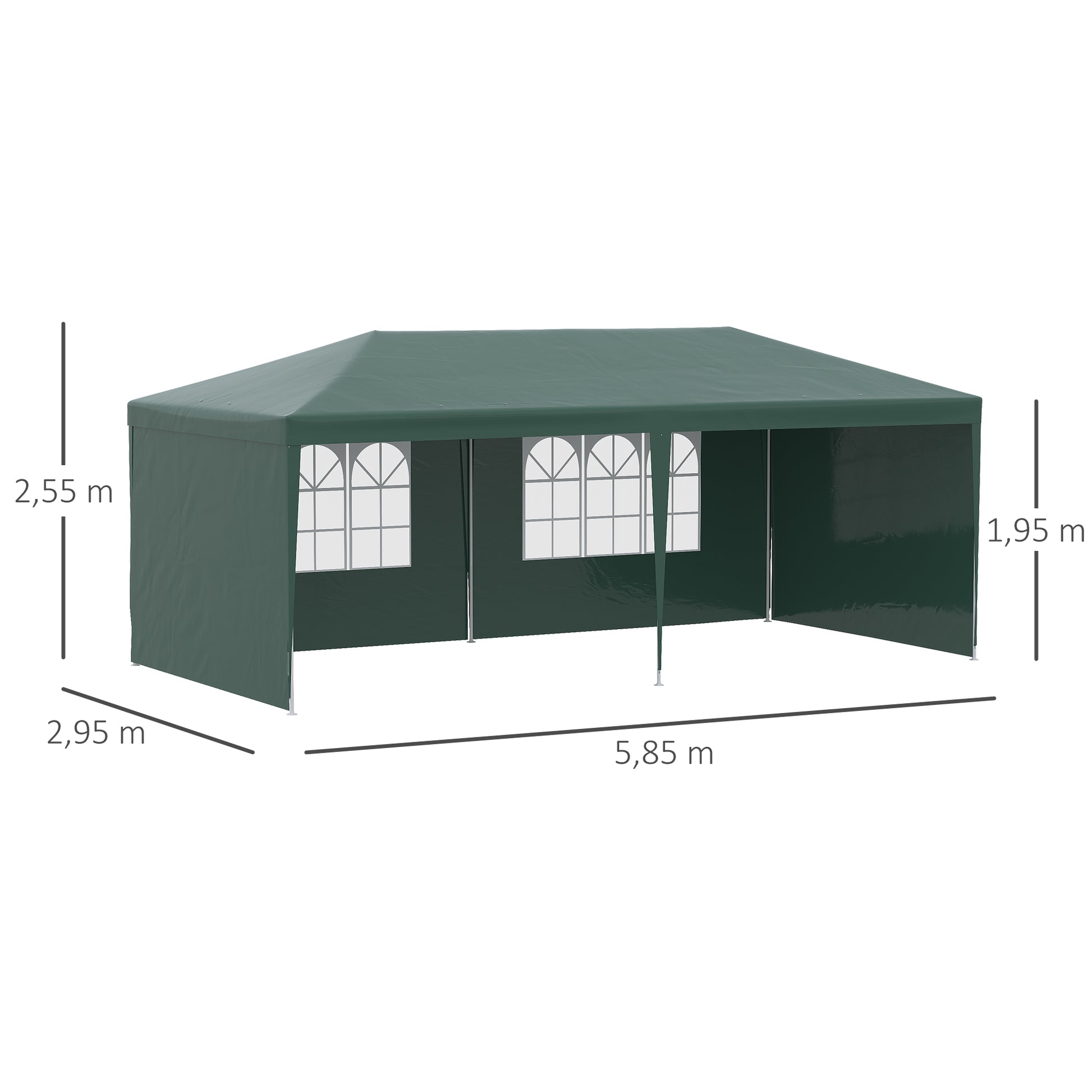 Outsunny Carpa De Jardín 6x3 M Con 4 Paredes Laterales 2 Ventanas Visibles Verde_2