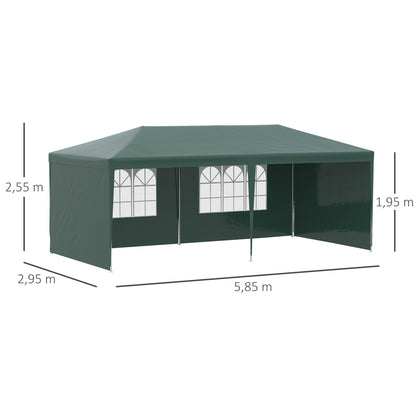 Outsunny Carpa De Jardín 6x3 M Con 4 Paredes Laterales 2 Ventanas Visibles Verde_2
