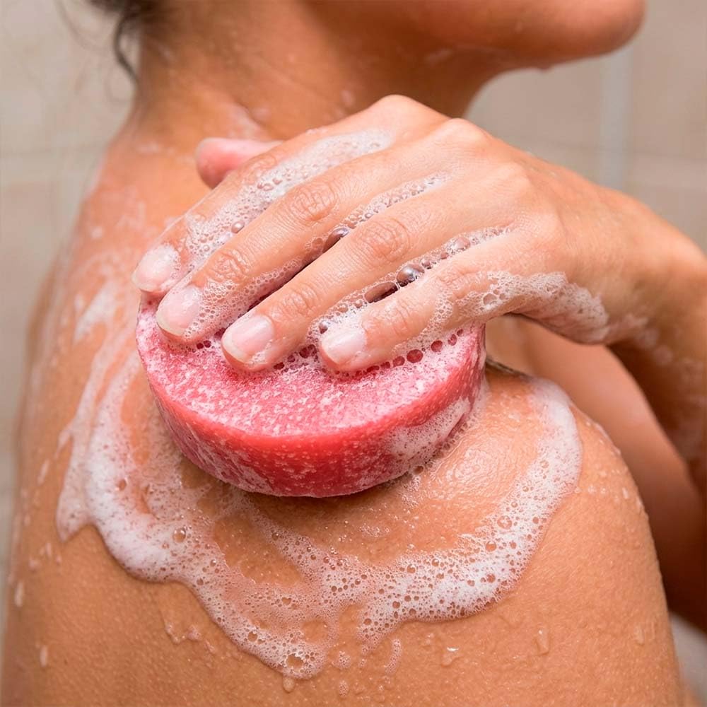 2 Esponjas Jabonosas Varios Usos. Aroma Fresa. Ideal Para Viaje Gym. Todo Tipo De Piel. Con Aceite De Rosa Mosqueta_1
