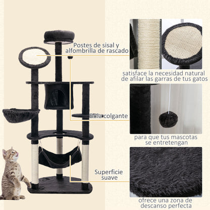 Pawhut Rascador Para Gatos 153 Cm Con Cueva Plataformas Postes De Sisal Y Bola_4