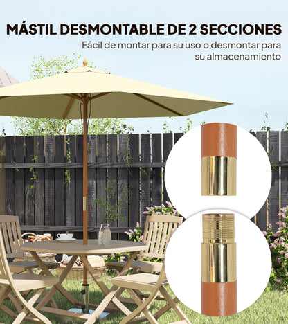 Outsunny Sombrilla De Jardín Ø250x230 Cm Con Poste Desmontable Crema_5