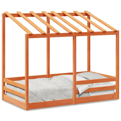 Cama Infantil Con Techo Madera Maciza Pino Marrón 80x160 Cm_0