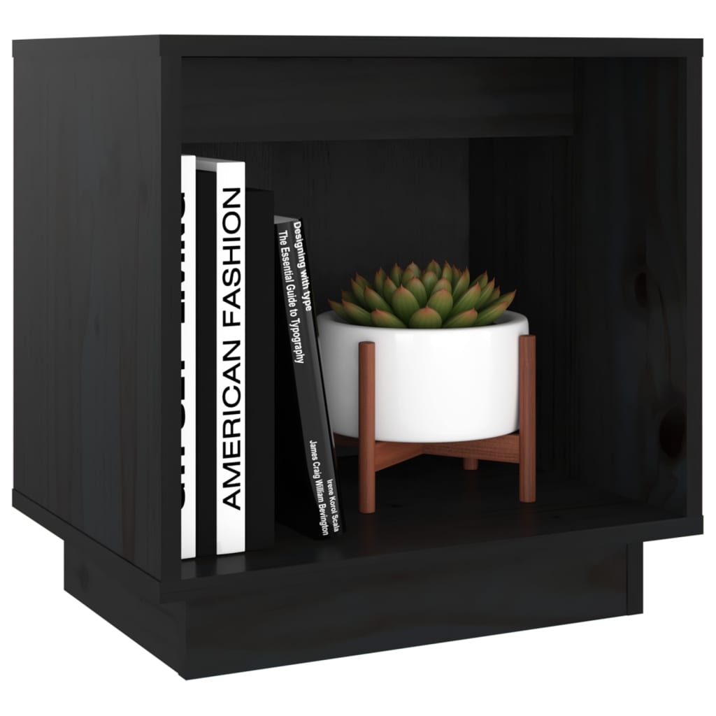 Mesita De Noche De Madera Maciza De Pino Negro 40x30x40 Cm_1