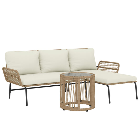 Muebles De Jardín Ratán Outsunny Con Cojines Crema Para Patio_0