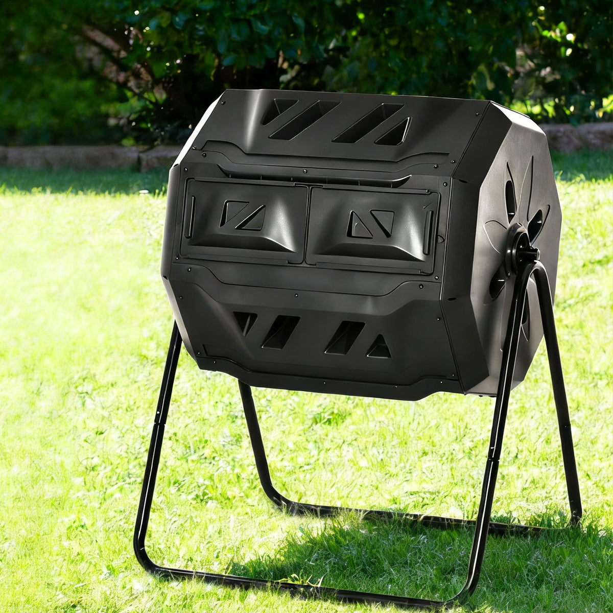 Outsunny Compostador De Tambor Giratorio 160l De Doble Cámara Marco De Acero_1
