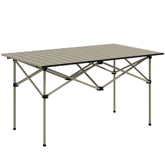 Outsunny Mesa Plegable Camping De Aluminio Con Tapa Enrollable 95x55x50 Cm Caqui_0