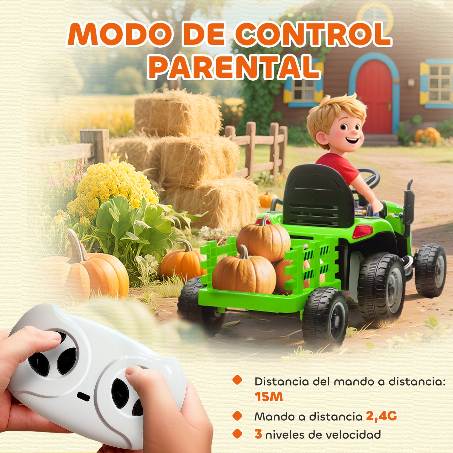 Aiyaplay Tractor Eléctrico Para Niños Con Remolque Desmontable Verde_5
