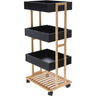 Well Home Carro De Almacenamiento En Bambú Con 1 Estante Y 3 Bandejas En Color Negro 40x30x87,5cm