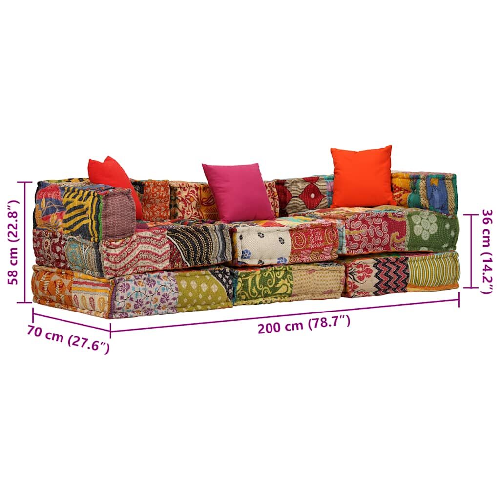 Vidaxl Puf Modular De 3 Plazas De Tela Patchwork_2
