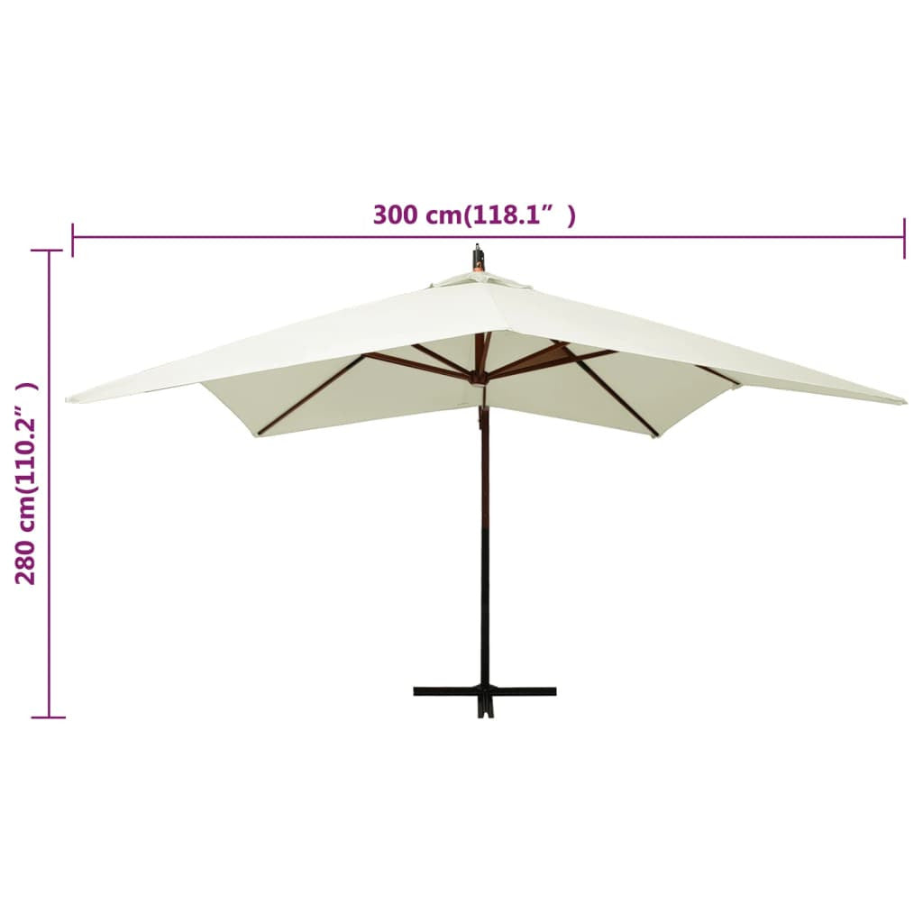Vidaxl Sombrilla Colgante Con Poste De Madera Blanco Arena 300 Cm_2