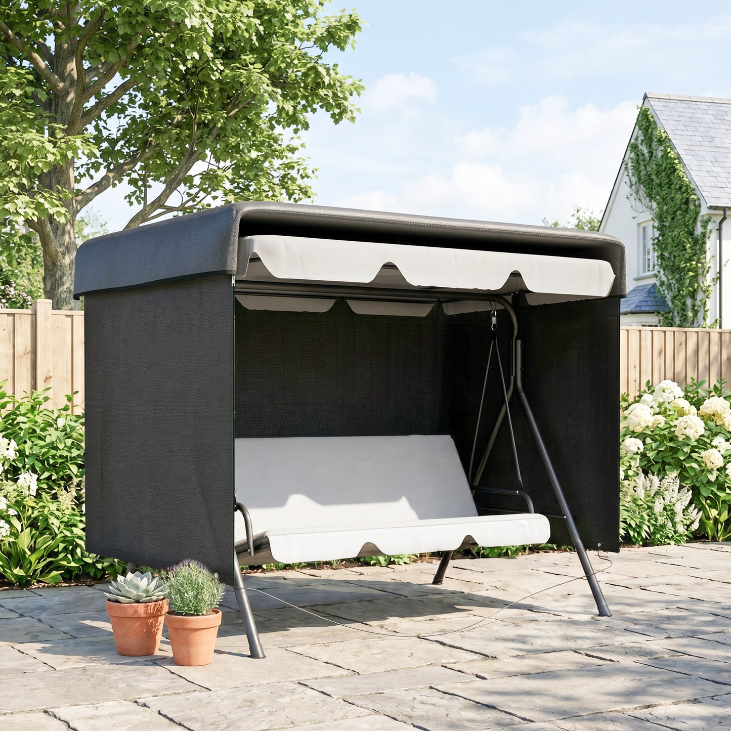 Outsunny Funda Balancín Jardín Con Cremallera 215x155x150 Cm Negro_1