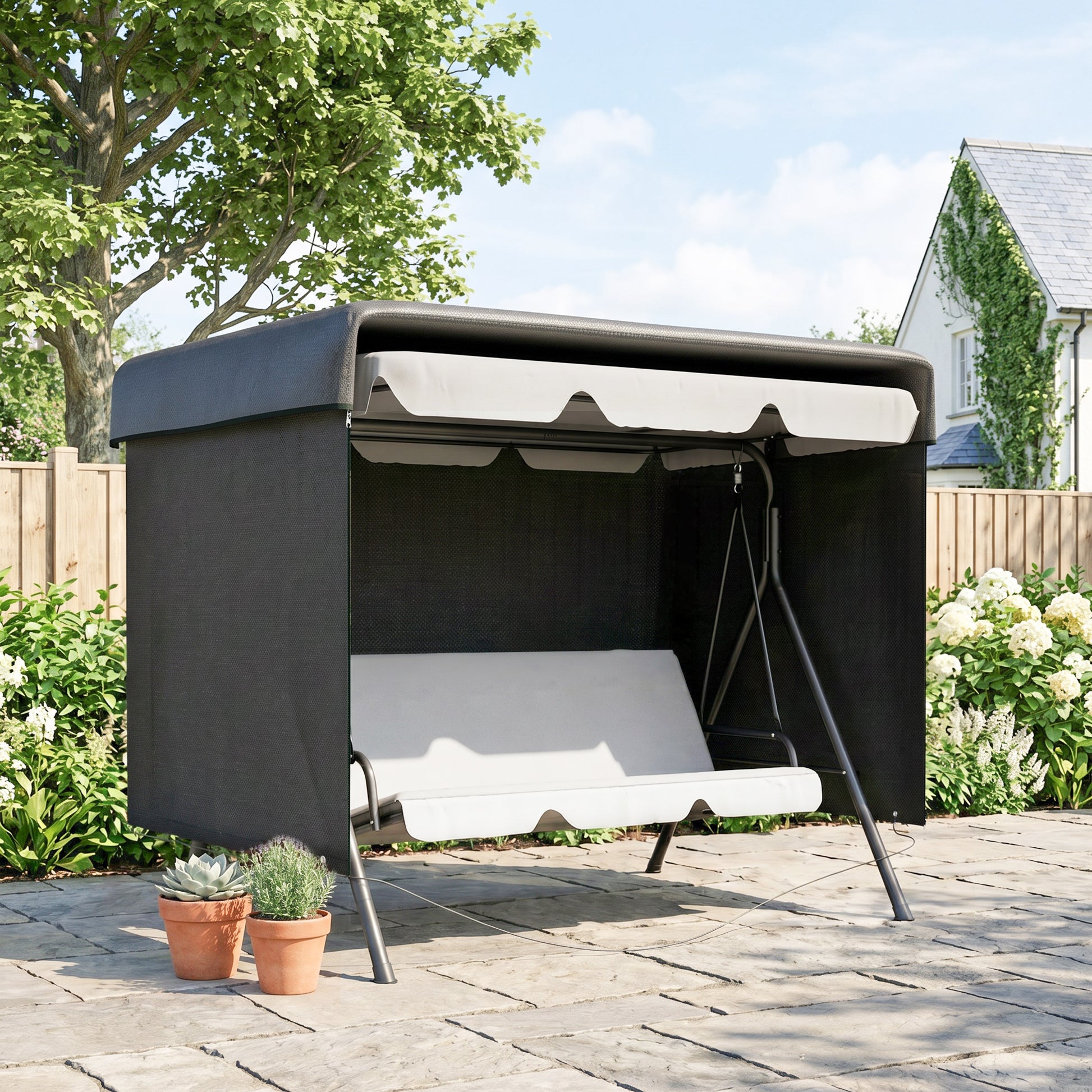 Outsunny Funda Balancín Jardín Con Cremallera 215x155x150 Cm Negro_1