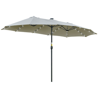 Outsunny Sombrilla Doble De Jardín Con 48 Luces Led Solar 450x265x240 Cm Gris_0