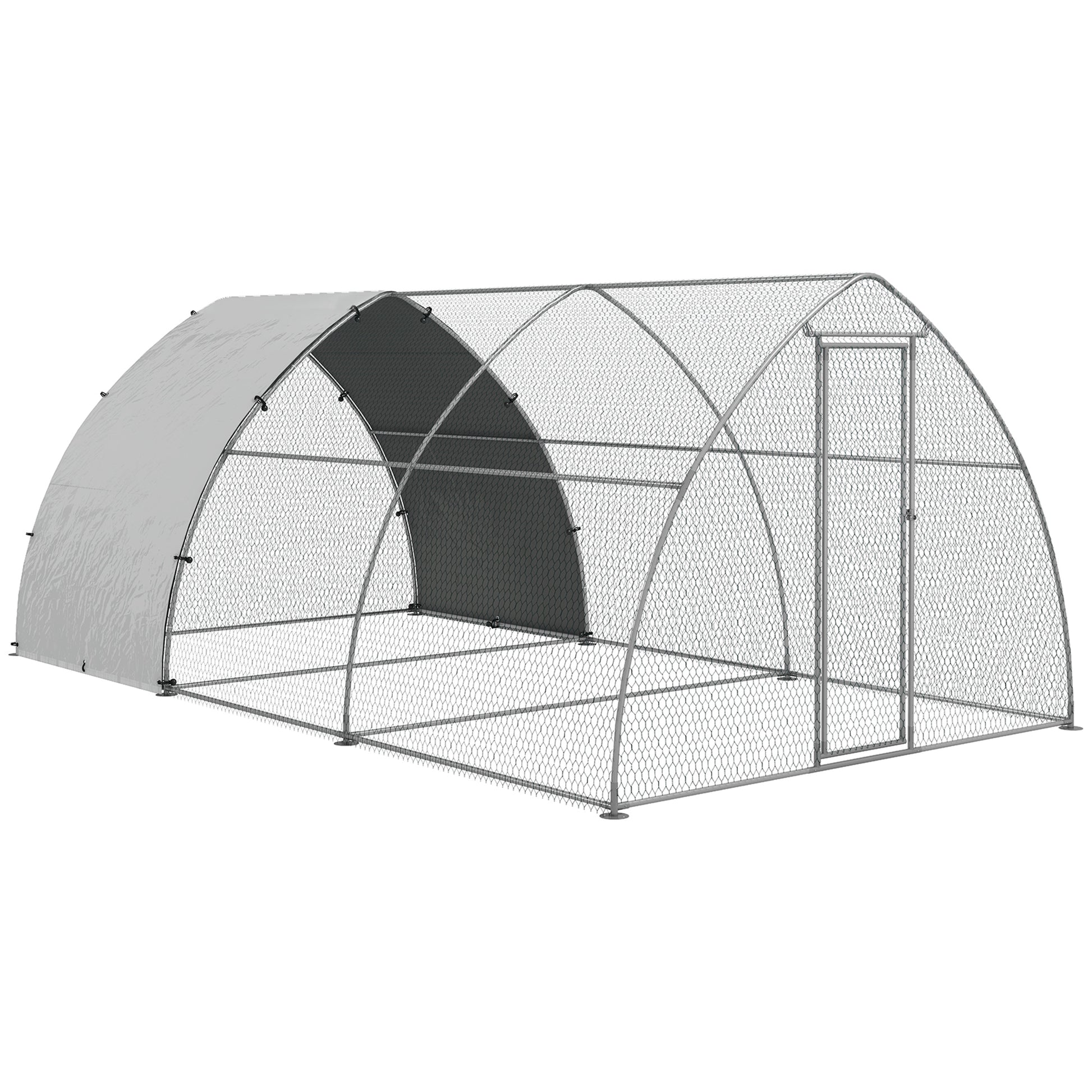 Pawhut Gallinero Para Exterior 304x560x220 Cm Cubierta De Tela Oxford Plata_0