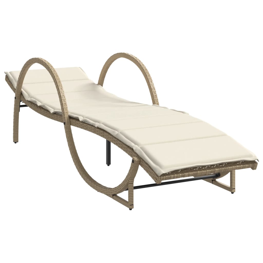 Tumbona Con Cojín Ratán Sintético Beige 60x199x42 Cm / Vetonek_3