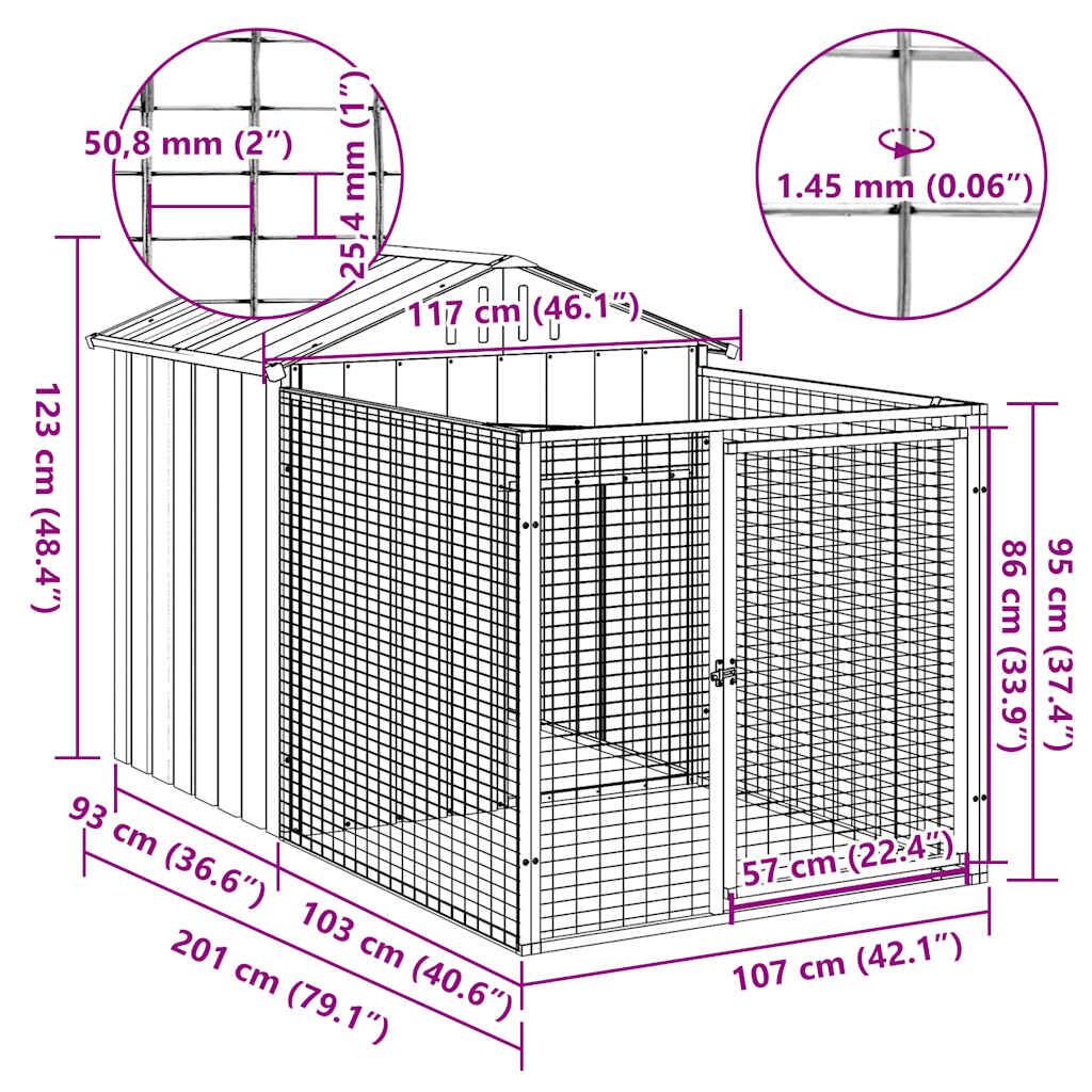 Vidaxl Caseta Perros Con Corral Acero Galvanizado Gris 117x201x123 Cm_4