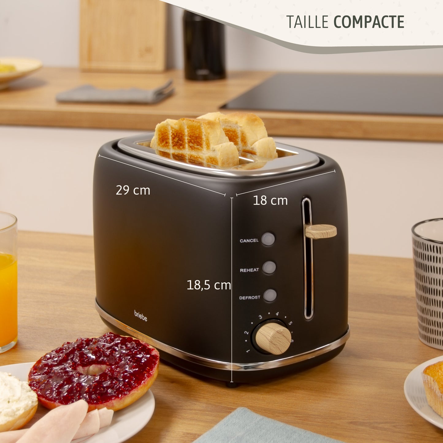 Briebe Nordic Tostadora Pan Ranura Ancha, Tostador 2 Rebanadas, 6 Niveles Tostado, Calientapanecillos, Ta1166blk, Negro_4