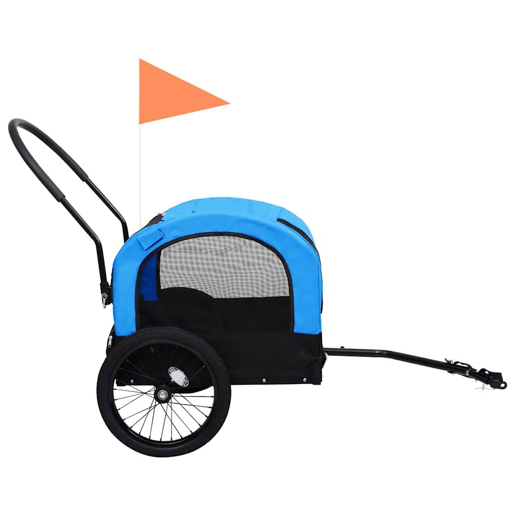 Vidaxl Remolque De Bicicleta Para Mascotas Cochecito 2 En 1 Azul Negro_3