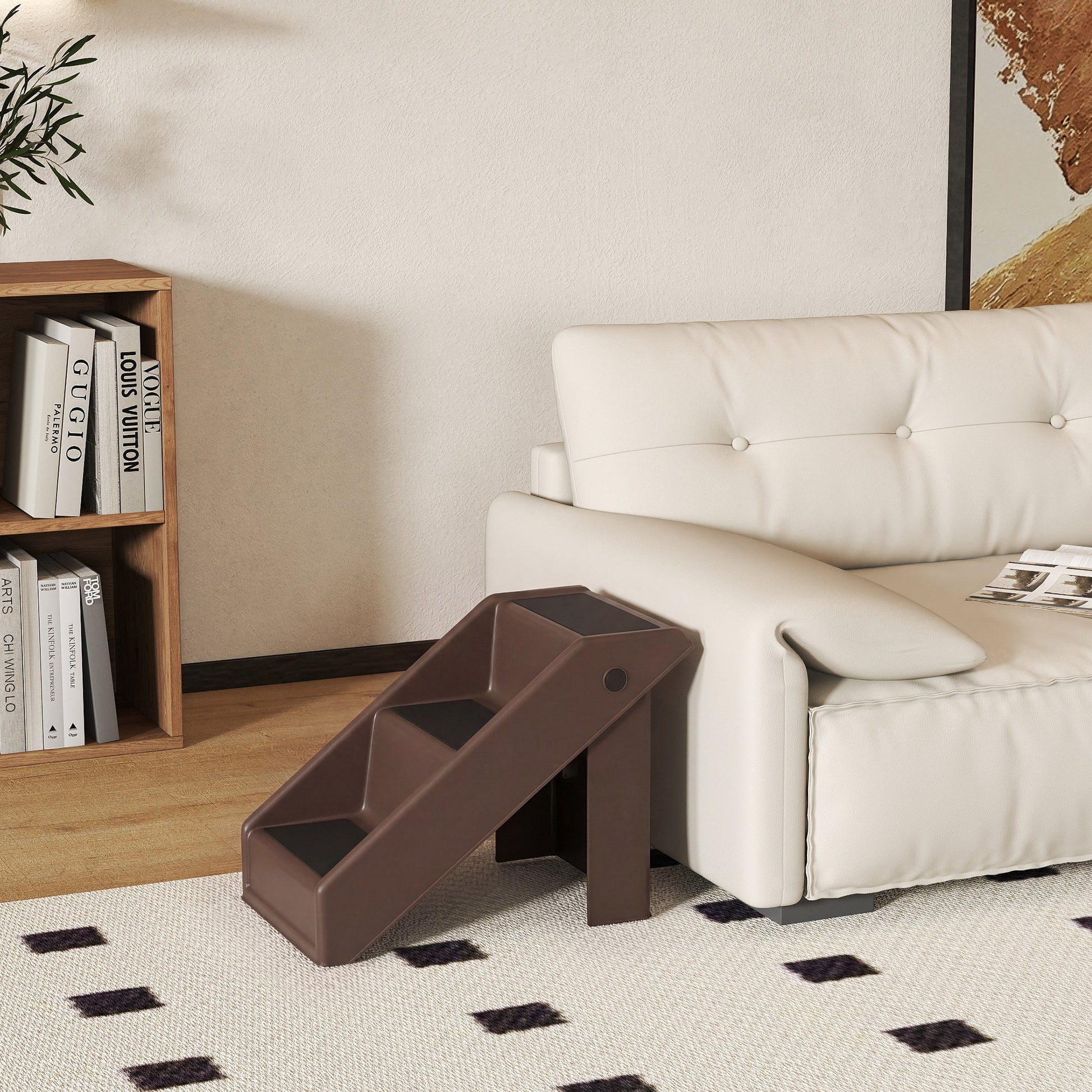 Pawhut Escalera Para Mascotas Plegable De 3 Peldaños 53x30,5x36,5 Cm Marrón_1