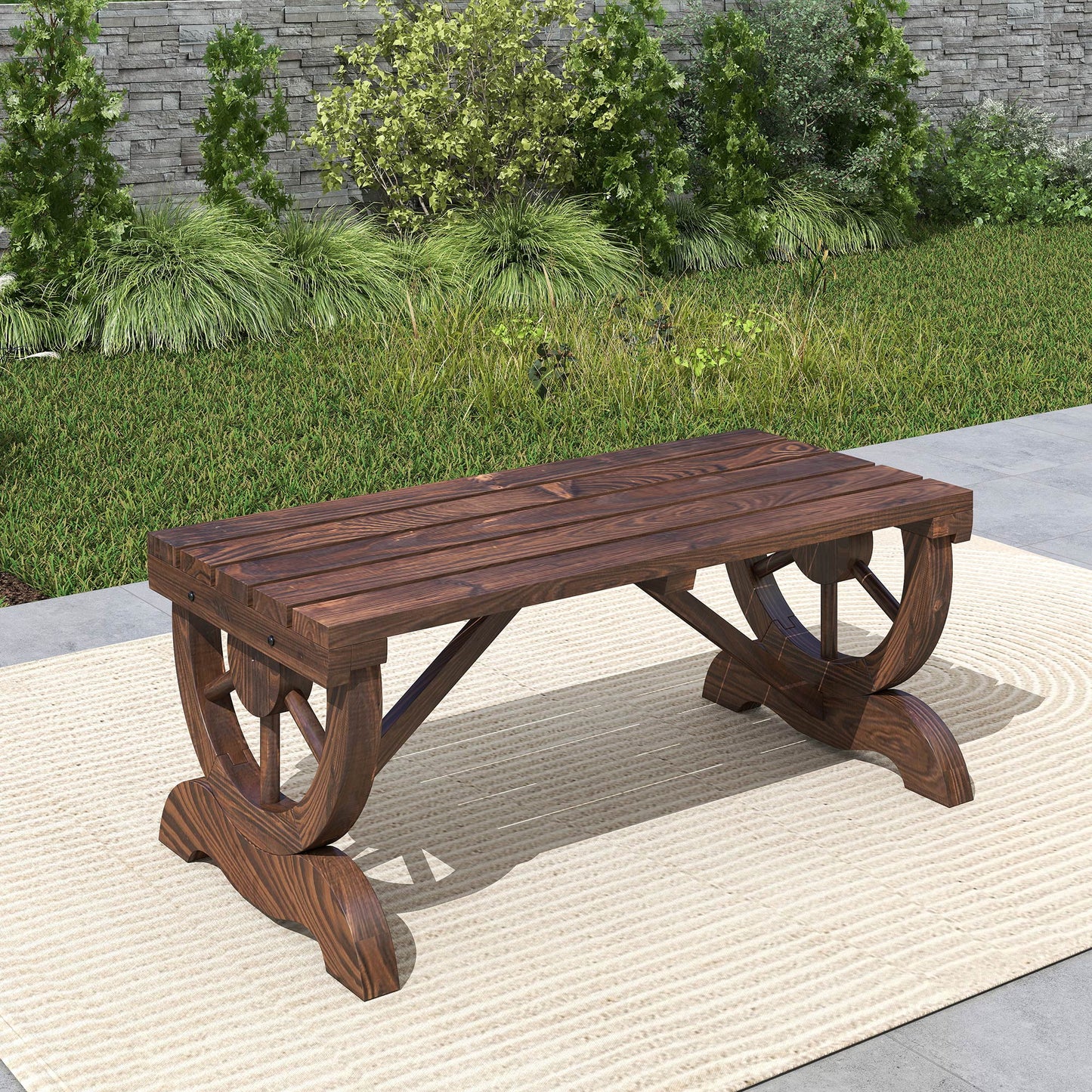 Outsunny Banco De Jardín Con Ruedas Decorativas 98x50x39,5 Cm Carbonizado_3