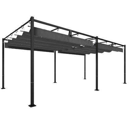 Outsunny Pérgola De Jardín 6x3 M Con Techo Retráctil Upf50+ Drenaje Gris Oscuro_0