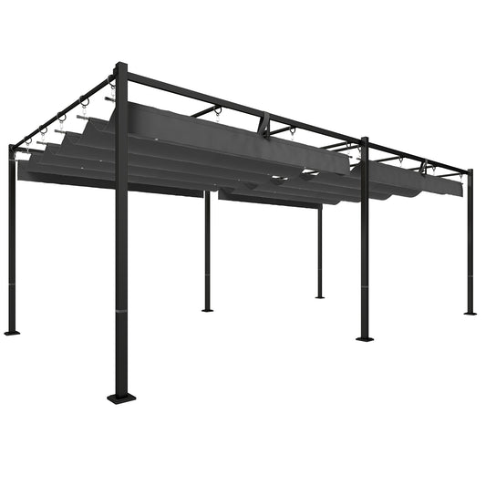 Outsunny Pérgola De Jardín 6x3 M Con Techo Retráctil Upf50+ Drenaje Gris Oscuro_0