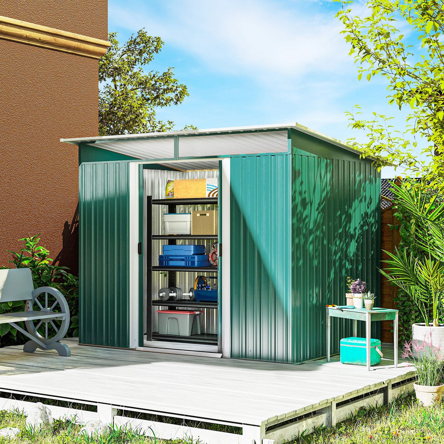 Outsunny Cobertizo De Jardín Exterior 4,5 M² 260x194x200 Cm Con 2 Puertas_1