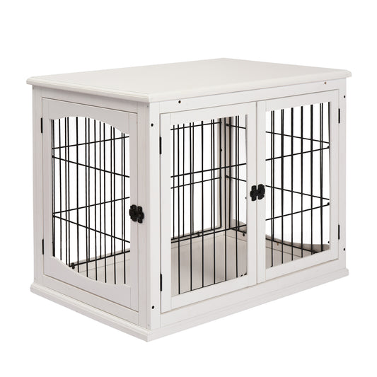 Pawhut Jaula Perros Madera Con Superficie De Mesa 2 Puertas 81x58,5x66 Cm Blanco_0