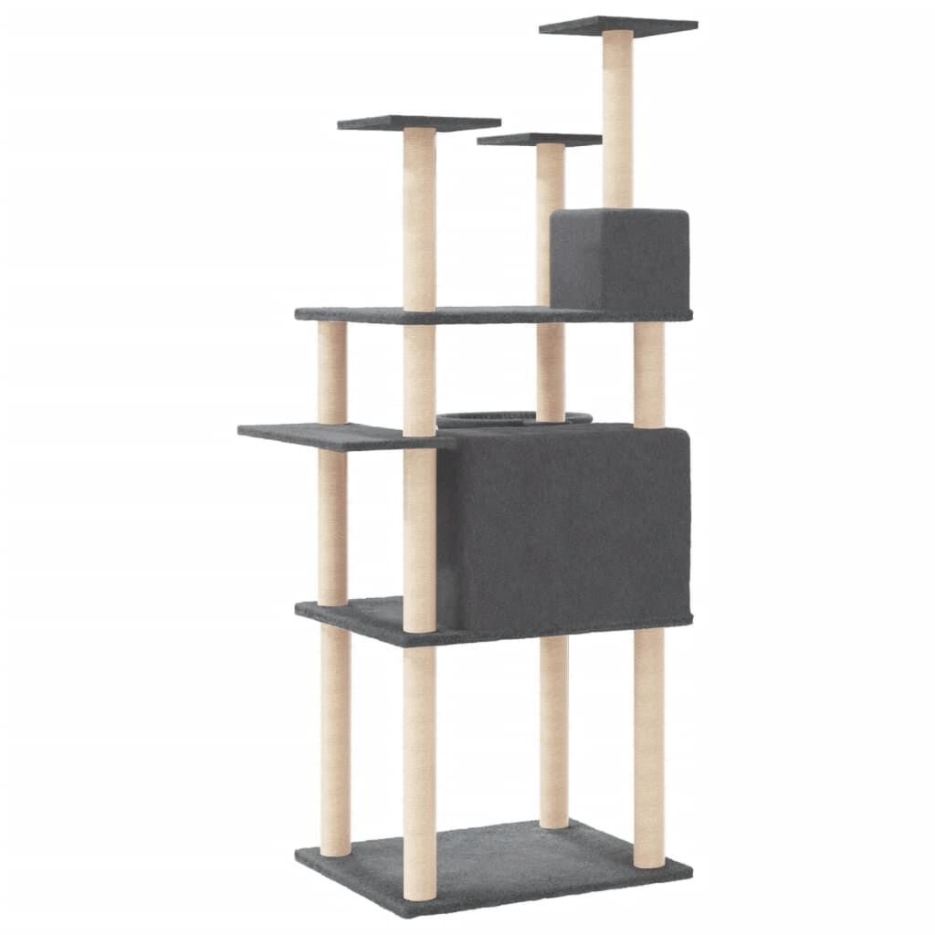 Vidaxl Rascador Para Gatos Con Postes De Sisal Gris Oscuro 166 Cm_4