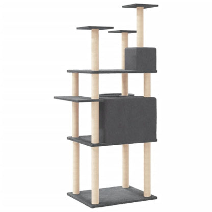 Vidaxl Rascador Para Gatos Con Postes De Sisal Gris Oscuro 166 Cm_4