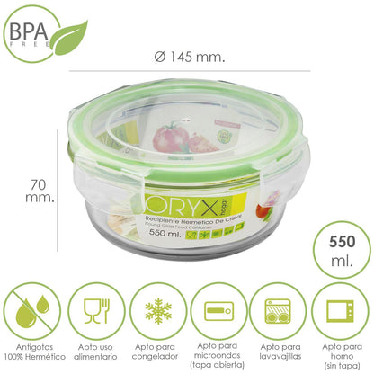 Recipiente Hermetico Cristal Redondo 550 Ml. Ø 145 X 7 (alt) Cm.