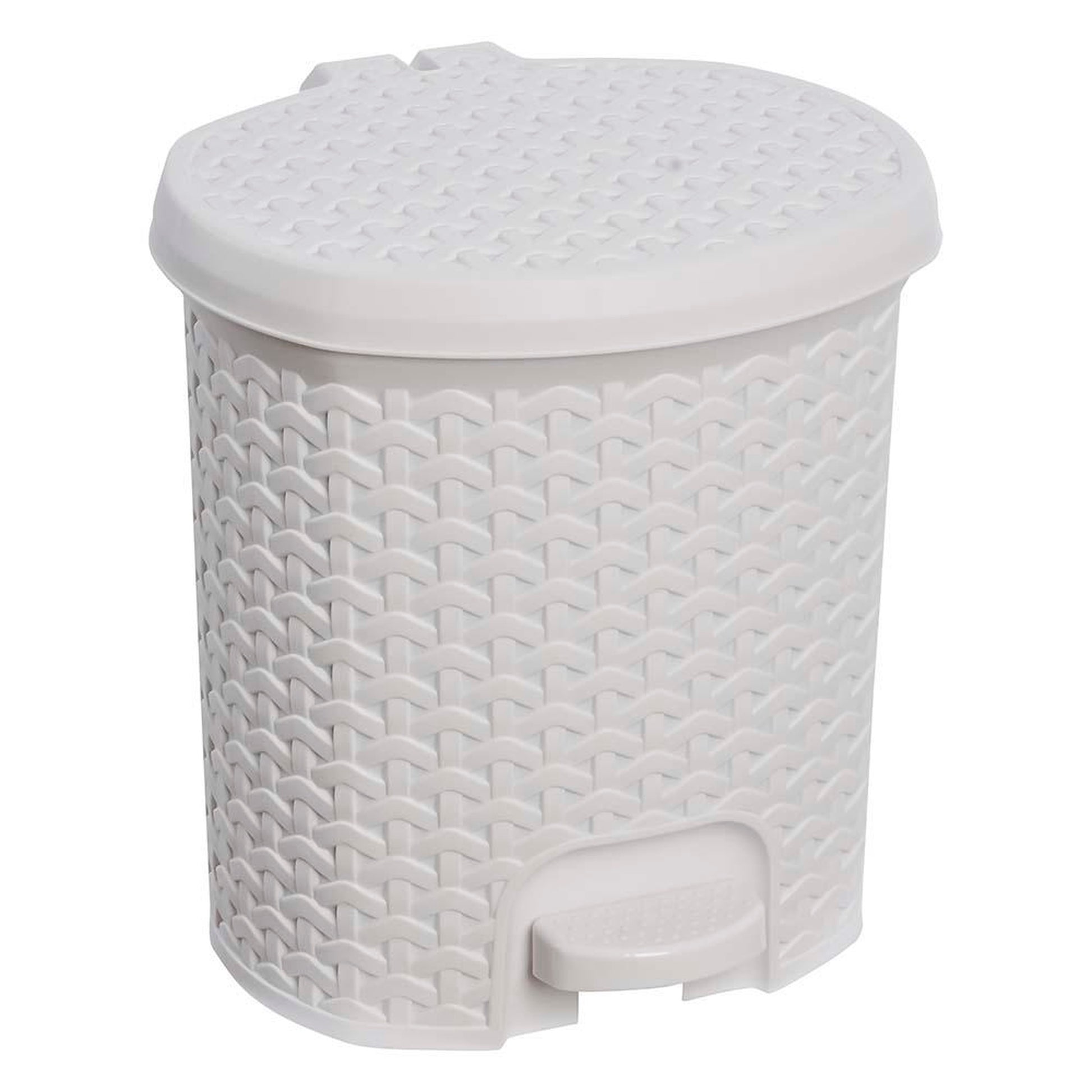 Cubo De Basura / Papelera Polivalente, Con Tapa, Diseño Rattán, Capacidad 5,5l, Tamaño 22,5x24x26 Color Blanco Nórdico_0