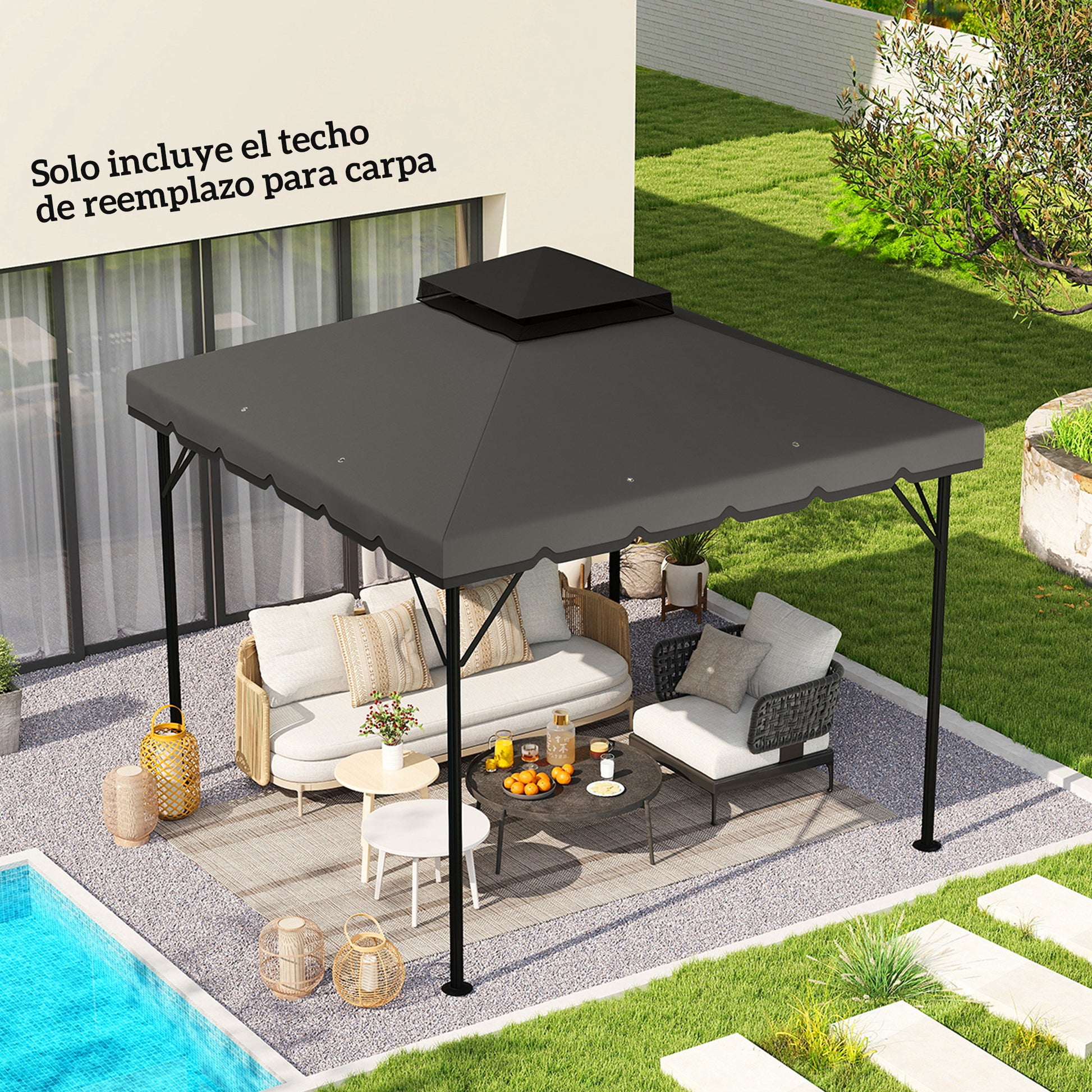 Outsunny Techo De Repuesto Para Cenador 3x3 M Techo Doble Upf 30+ Gris Claro_1