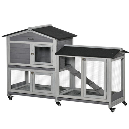 Pawhut Conejera De Madera 157,4x53x99,5 Cm Con Ruedas Techo Asfáltico Gris_0