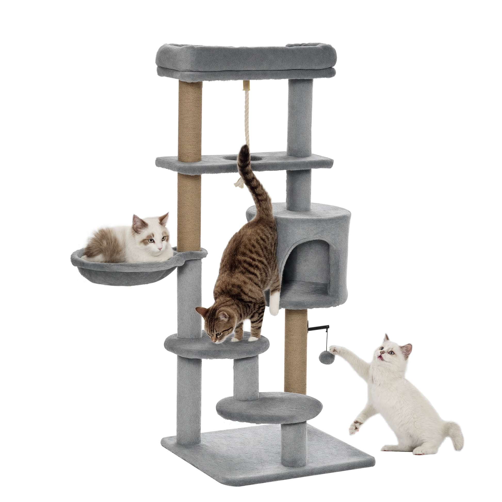 Pawhut Árbol Rascador Para Gatos Altura 120 Cm Plataformas Cueva Hamaca Bola_0