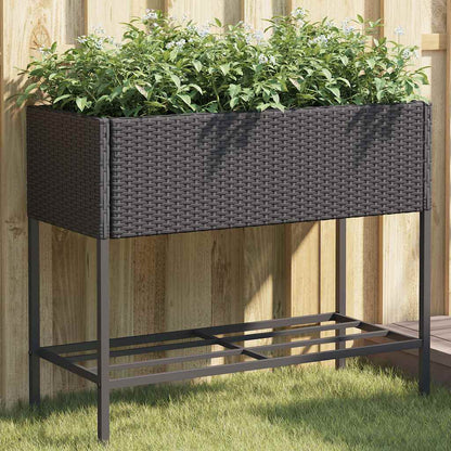 Jardineras Con Estante 2 Uds Ratán Sintético Negro 90x40x75 Cm_1