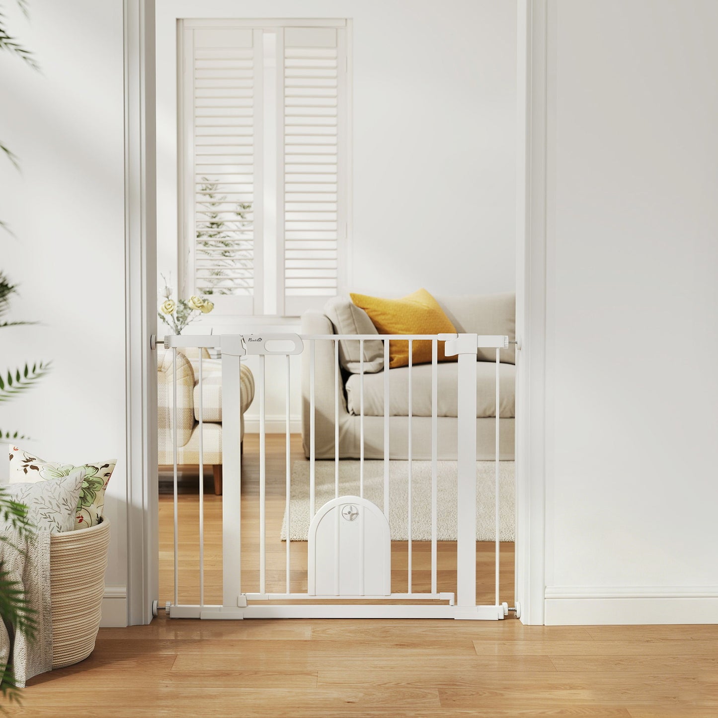 Pawhut Barrera De Seguridad 75-103cm Con 2 Extensiones Cierre Automático Blanco_1