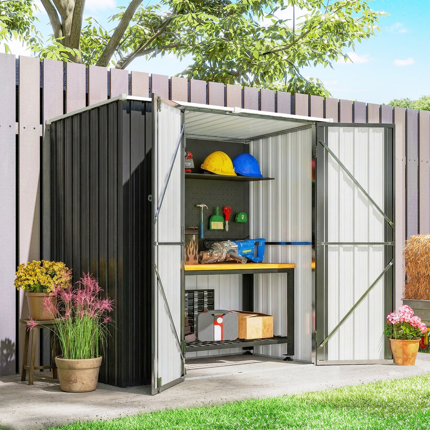 Outsunny Cobertizo De Jardín Exterior 163x89x163 Cm Puertas Con Pestillo Gris_3