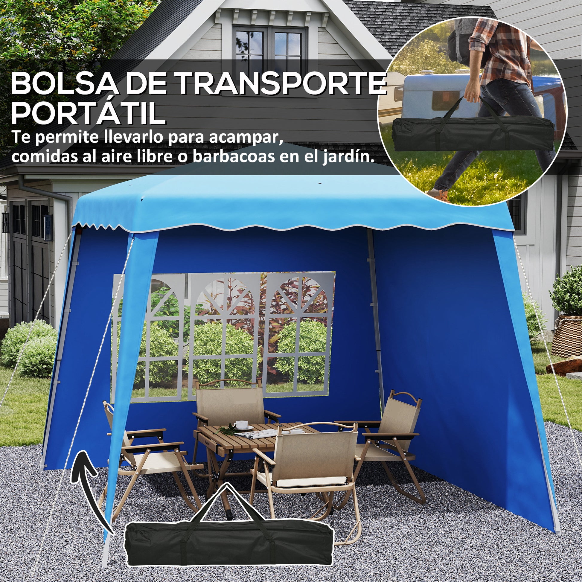 Outsunny Carpa Plegable Pop-up 2,89x2,89 M 2 Paredes Laterales Altura Ajustable_3