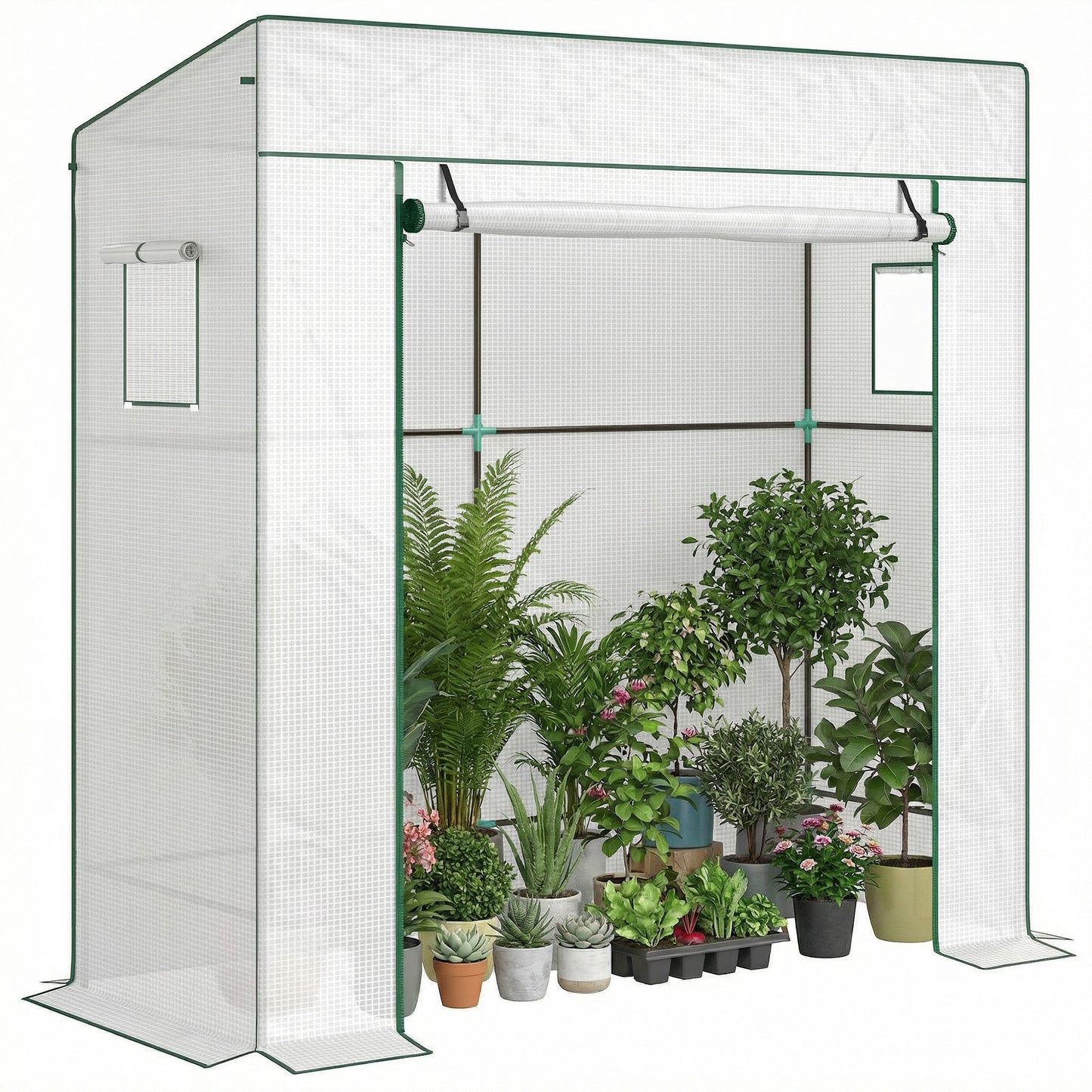 Outsunny Invernadero Pequeño Con Ventanas De Malla 196x77x197 Cm Blanco_0