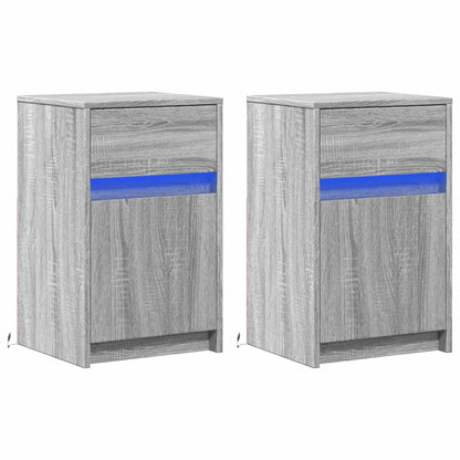 Mesitas De Noche Luces Led 2 Uds Madera Ingeniería Gris Sonoma_1