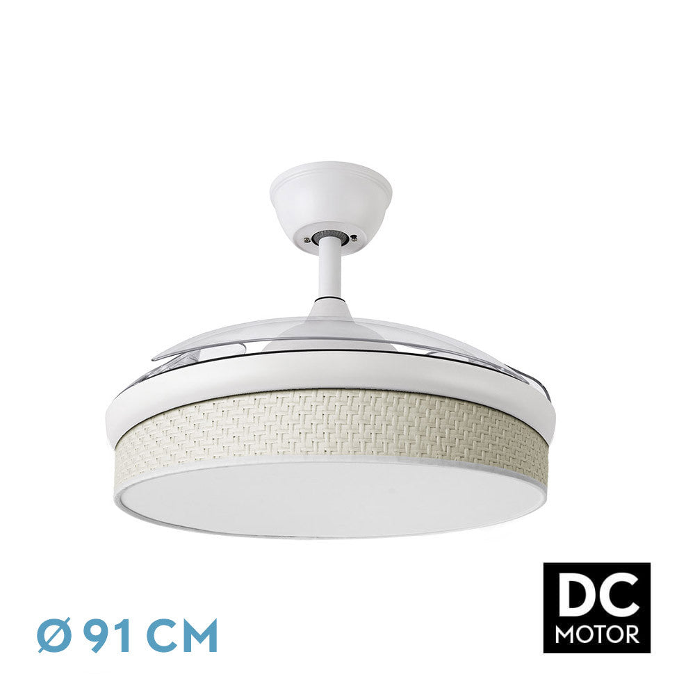 Ventilador Dc Moda 72w Blanco/caã±izo Blanco 91d 3aspas 7200lm 3000-4000-6000k Remoto+ Memoria+ Temporizador_0