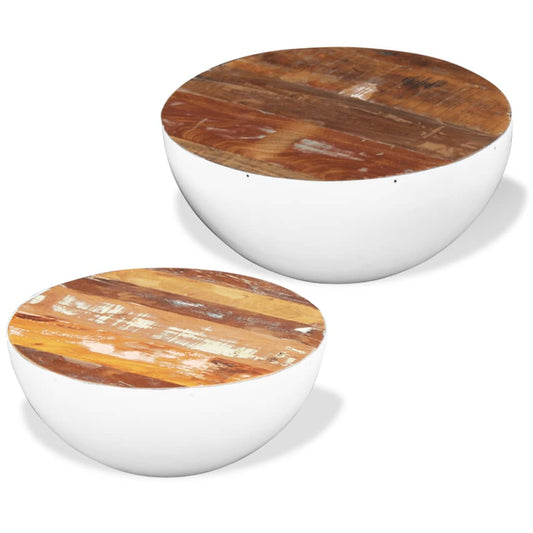 Set Mesa De Centro Forma Cuenco 2 Uds Madera Maciza Reciclada._0