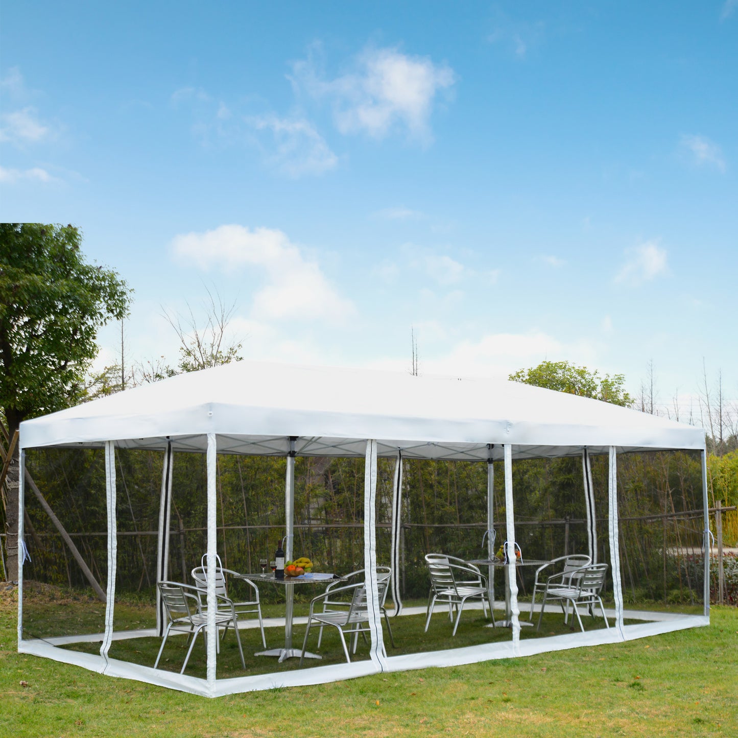 Outsunny Carpa 6x3m Plegable Gazebo Jardín Con Cortinas Mosquitera Bolsa_1
