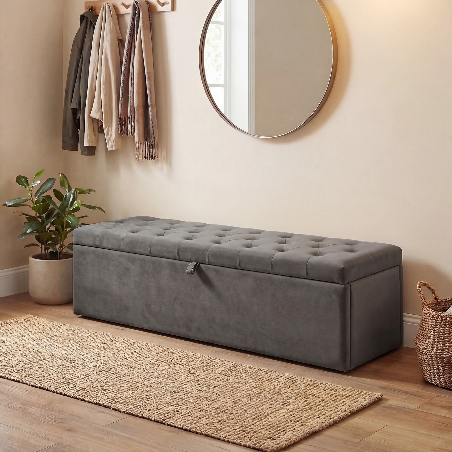 Homcom Puff Almacenaje Banco Almacenaje 141l 137x41x42 Cm Carga 240 Kg Gris_4